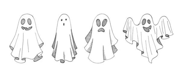Fantasma Animale Halloween Disegnato Mano Vettoriale Linea Art Illustrazione Schizzo — Vettoriale Stock