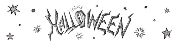 Inscripción Estilizada Halloween Con Ataúd Lugar Letra Feliz Halloween Texto — Vector de stock