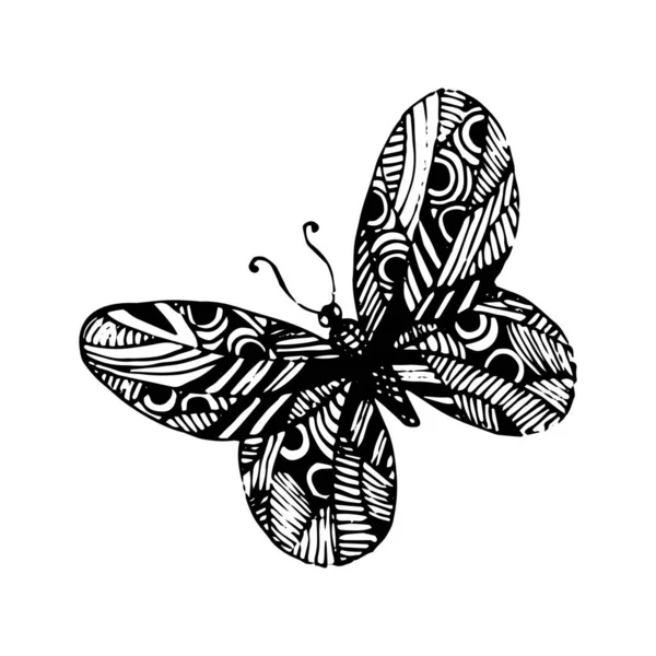 Stylized Butterfly Vector Hand Drawn Illustration Drawing Black White Butterfly — Stock Vector