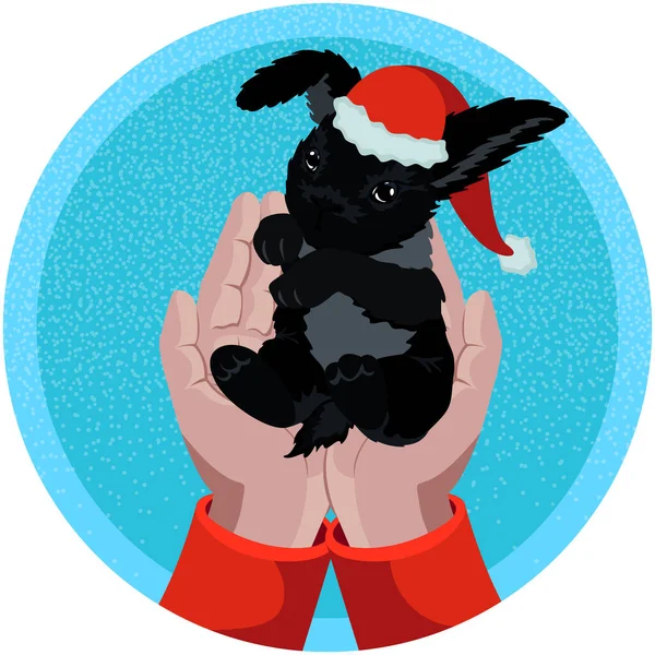Kerst Illustratie Met Een Klein Konijntje Handen Leuk Konijn Met — Stockvector
