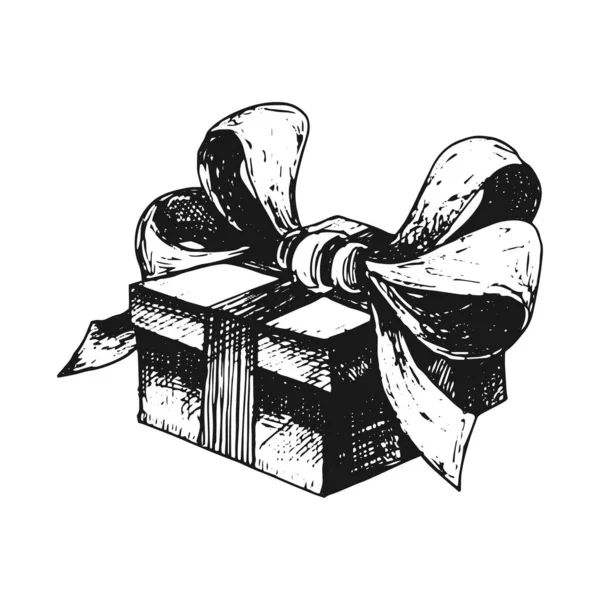 Подарунок Великим Бантом Коробка Стрічкою Рука Намальована Векторний Малюнок Подарунка — стоковий вектор