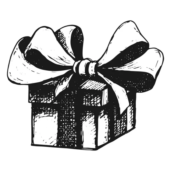 Подарунок Великим Бантом Коробка Стрічкою Рука Намальована Векторний Малюнок Подарунка — стоковий вектор