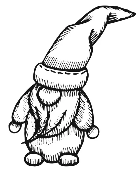 Elfo Natal Gnomo Desenho Mão Vetorial Ilustração Homenzinho Barbudo Gorro — Vetor de Stock