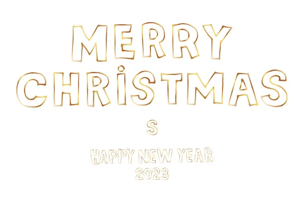 圣诞快乐 新年快乐 手绘漂亮字体 书法优美 带有金色轮廓的白文本 — 图库矢量图片