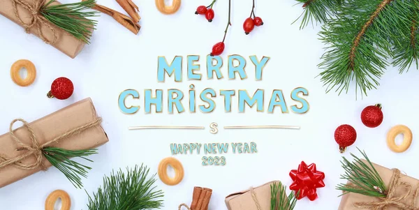 Frohe Weihnachten Und Ein Gutes Neues Jahr 2023 Weihnachtskarte Oder — Stockfoto