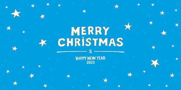 圣诞快乐 新年快乐 2023年 圣诞大旗 圣诞插图 矢量背景 蓝底星光下的贺文 — 图库矢量图片