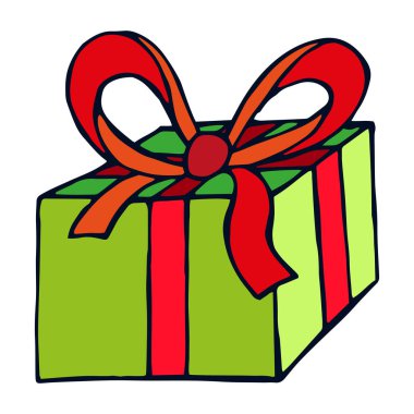 Tatil hediyesi vektör çizimi, fiyonklu kutu.