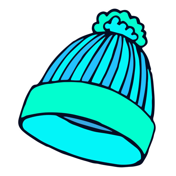 Blue vector winter knitted hat, warm winter clothes