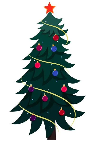 Albero Natale Decorato Con Palline Natale Illustrazione Vettoriale Isolata Dallo — Vettoriale Stock