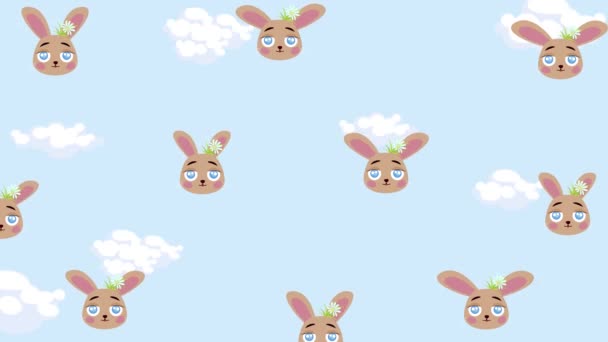 Smyčka Pozadí Pro Velikonoce Stylizovaní Králíci Pohybující Ušima Proti Modré — Stock video