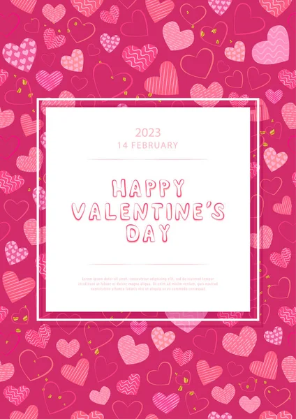 Conceptual poster for Valentine's Day. Red and pink hearts, a symbol of love, the inscription Happy Valentine's Day. Cute love banner, poster or greeting card. Vector illustration