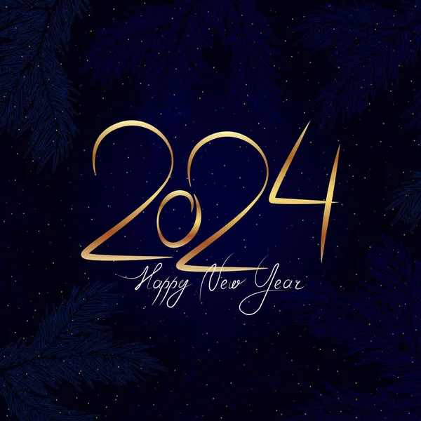 Calligraphic inscription Happy 2024 New Year. Golden numbers on a dark blue festive background