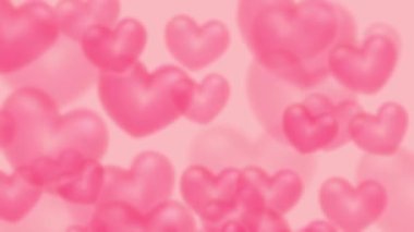 Looped background with flying blurred hearts. Pink cute background for Valentine's Day or Wedding
