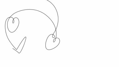 Valentine's Day. Linear drawing in one line, a gift with a bow and hearts. Emerging pattern on a white background