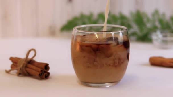 Iced Coffee Milk Refreshing Invigorating Drink Milk Poured Cup Coffee — 비디오