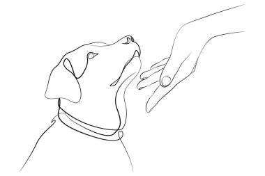Linear drawing of a labrador and a female hand. Dog vector illustration. Vector illustration of human and dog friendship. Tattoo