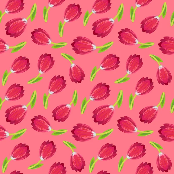 Fond Printanier Sans Couture Avec Des Tulipes Rouges Sur Fond — Image vectorielle