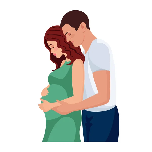 Ilustrace Manželského Páru Muž Objímá Těhotnou Ženu Sebou Šťastný Pár — Stockový vektor