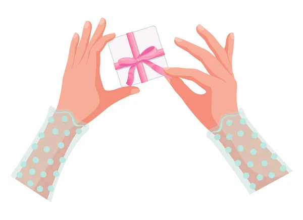Vrouwelijke Handen Met Een Gave Geïsoleerd Van Achtergrond Cadeau Voor — Stockvector