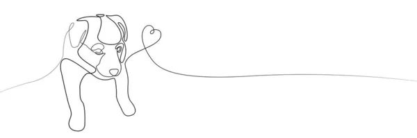 Стилізований Цуценя Серце Лінійний Малюнок Один Собака Білому Тлі Банер — стокове фото