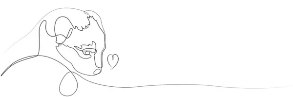 花哨的小狗和心脏 矢量线的绘制 白色背景上的一条线狗 宠物店的横幅 狗的广告产品 — 图库矢量图片