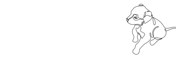 Лінійний Малюнок Цуценя Сидить Білому Тлі Прямокутний Банер Контурним Малюнком — стоковий вектор