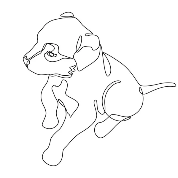 一只坐着的小狗在白色背景上的线画 矩形横幅 一边画着狗的轮廓 另一边画着空白 — 图库矢量图片