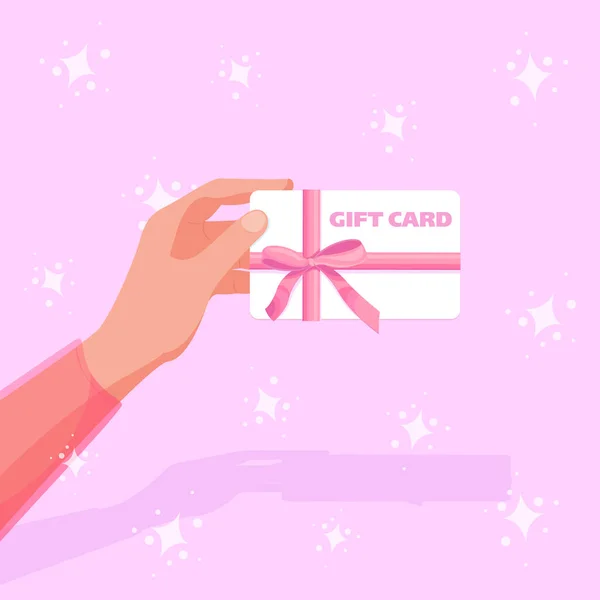 Cartão Presente Ilustração Vetorial Mão Uma Mulher Com Certificado Cartão — Vetor de Stock