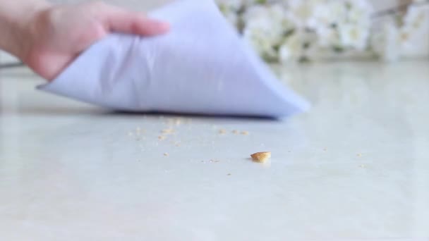 Nettoyage Surface Table Partir Miettes Une Femme Nettoie Maison Nettoie — Video