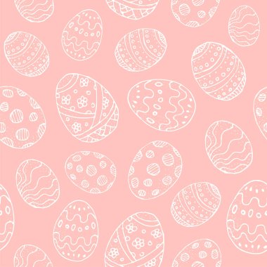 Pembe arka planda beyaz paskalya yumurtaları olan kusursuz bir altyapısı var. Şekillendirilmiş Paskalya yumurtaları