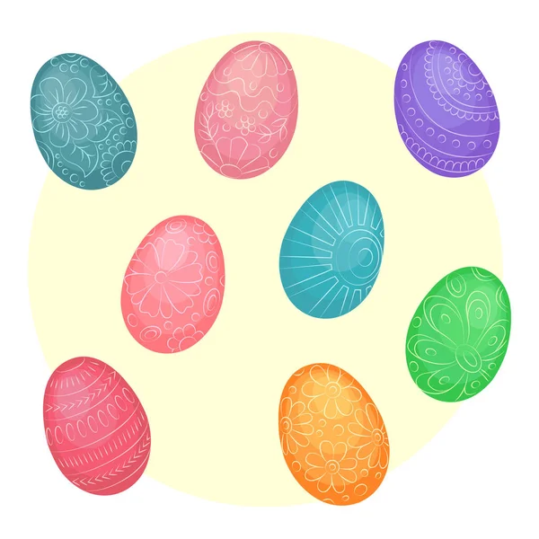 Szczęśliwej Wielkanocy Kolorowe Jajka Wielkanocne Zestaw Pisanek Tworzenia Transparentów Kart — Wektor stockowy