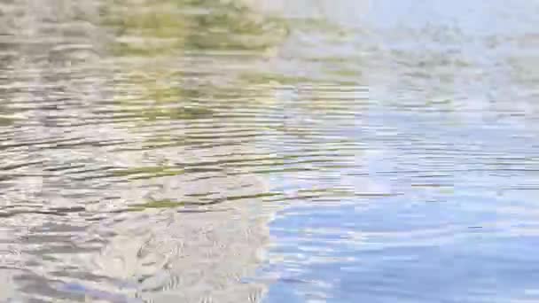 ハイライト付きの水の眺め 川や湖のボートに乗って出航します 水の表面に波紋 — ストック動画