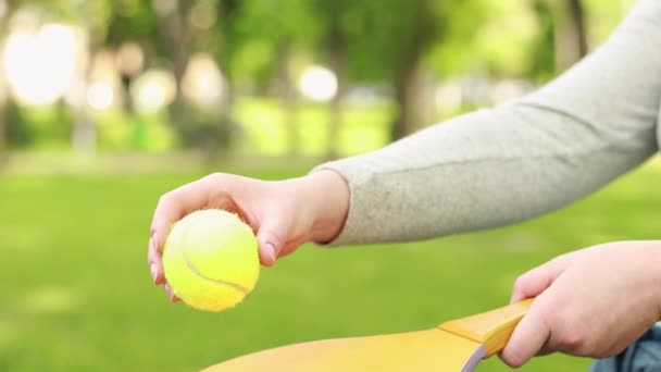 Yeşil Bir Top Temiz Havada Tenis Oynamak Için Parlak Bir — Stok video