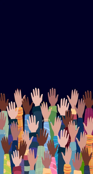 Ruce Vzhůru Různí Lidé Různých Etnických Skupin Vektorová Ilustrace Koncept — Stockový vektor