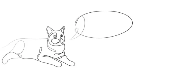 Lineare Zeichnung Einer Liegenden Katze Mit Einer Wolke Als Text — Stockvektor