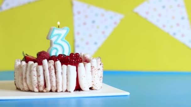 Birthday Cake Cake Burning Candles Bright Background Happy Birthday Years — Stock Video
