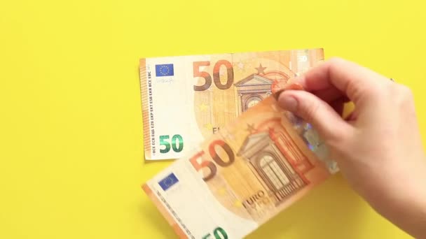 Contar Billetes Primer Plano Billetes Euros Presupuesto Demostrar Ganancias Conocimientos — Vídeo de stock