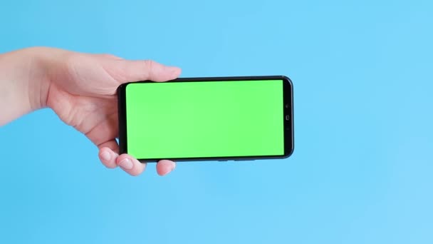 Makieta Klucza Chroma Smartfonie Dłoni Showcasing Przestrzeń Kopiowania Dla Aplikacji — Wideo stockowe