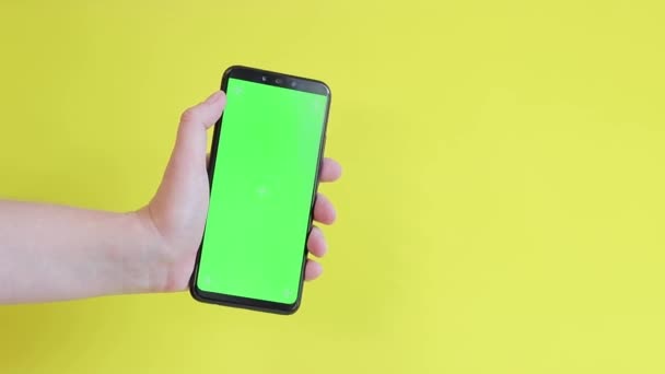 Makieta Klucza Chroma Smartfonie Dłoni Showcasing Przestrzeń Kopiowania Dla Aplikacji — Wideo stockowe