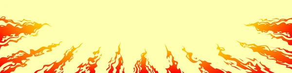 黄色の背景にある中心に向けられた火の舌 コミックファンタジー赤い炎の背景 デザインテンプレートページ 手描きベクターアート バナー — ストックベクタ