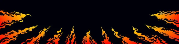 暗い背景の中心に向けられた火の舌 コミックファンタジー赤い炎の背景 デザインテンプレートページ 手描きベクターアート バナー — ストックベクタ