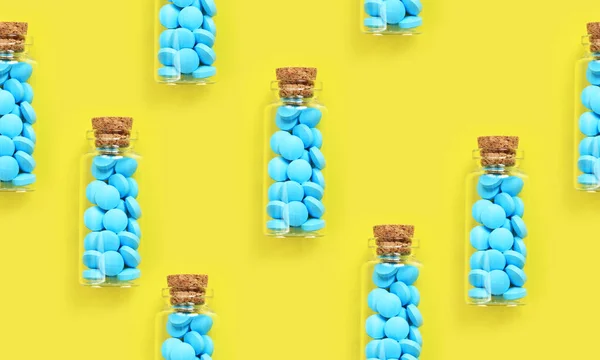 Modello Senza Soluzione Continuità Pillole Blu Una Bottiglia Vetro Uno — Foto Stock