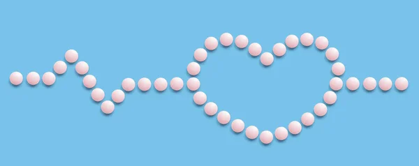 Группа Розовых Круглых Таблеток Образует Фигуру Синем Фоне Пульс Тема — стоковое фото