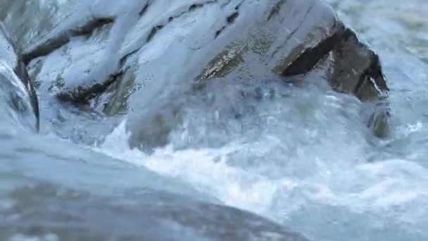 Гірська Річка Тече Крізь Кам Яні Валуни Річка Чистим Струмком — стокове відео