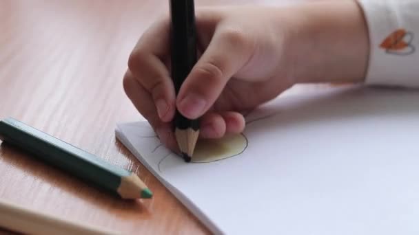 Dziecko Rysuje Kolorowymi Ołówkami Albumie Kreatywność Dzieci Nauka Przedszkolu Szkole — Wideo stockowe