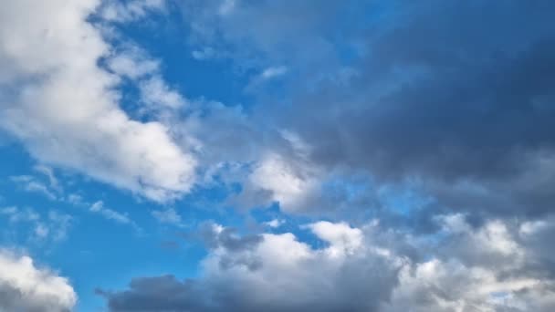 雨の後の空 秋や夏の曇り空 青空に対する濃い灰色と白い雲 雲のある空 — ストック動画