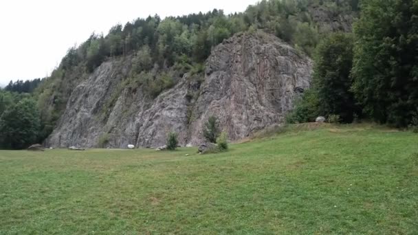 Естественная Скалолазная Стена Шамони Французские Альпы Горный Ландшафт Лес Скалы — стоковое видео