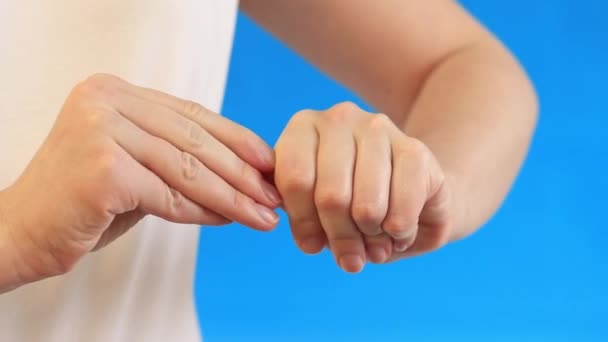 Moisturizing Cream Skin Aging Cosmetics Feminine Hand Care Woman Applying — Stock Video