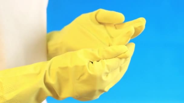 Female Hands Latex Gloves Cleaning Room Washing Dishes Professional Cleaning — Stock Video