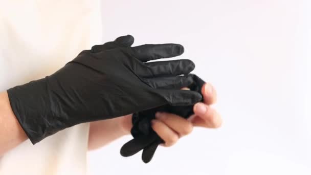 Female Hands Black Latex Gloves Medicine Healthcare Nurse Doctor Doctor — Stock Video